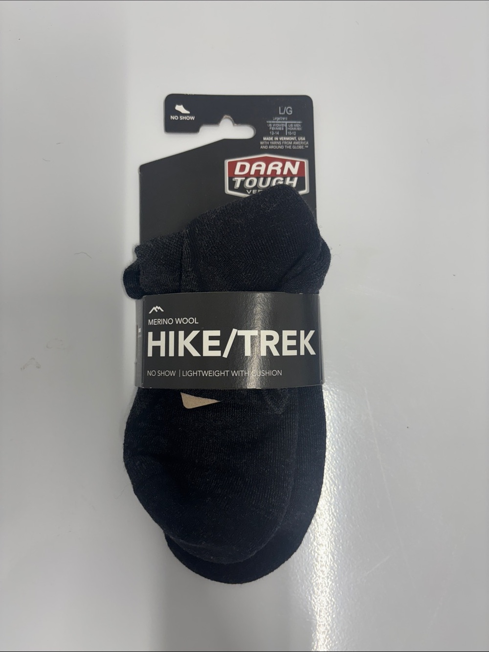 Darn Tough Hike/Trek Merino Wool No-Show Socks style 1990 black Large NWT